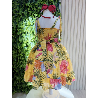 Vestido Infantil Casual Primavera Amarelo Florido Colorido