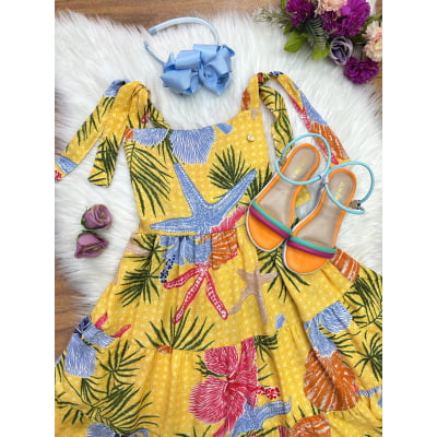 Vestido Infantil Casual Primavera Amarelo Florido Colorido