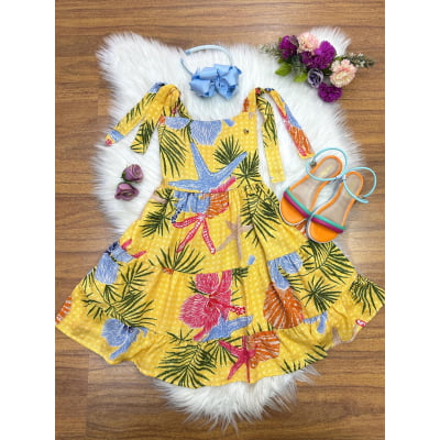 Vestido Infantil Casual Primavera Amarelo Florido Colorido