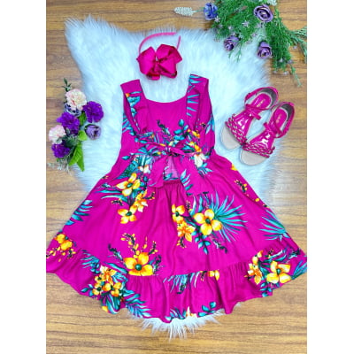 Vestido Infantil Casual Primavera Verão Pink Florido Colorido