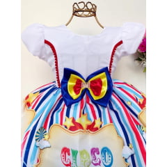 Vestido Infantil Circo Palhacinho Branco Luxo Festa