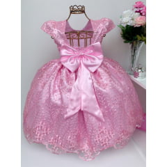 Vestido Infantil Rosa Renda Realeza Luxo Festas de Princesas