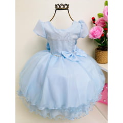 Vestido Infantil Azul Luxo Strass e Babados