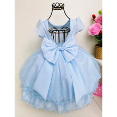 Vestido Infantil Azul Luxo Strass e Babados