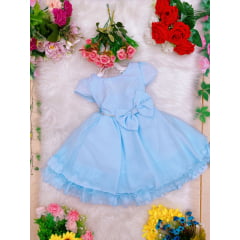 Vestido Infantil Azul Luxo Strass e Babados