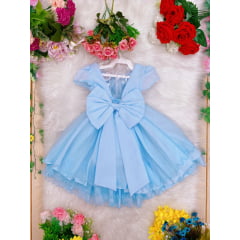 Vestido Infantil Azul Luxo Strass e Babados