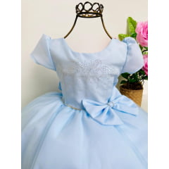 Vestido Infantil Azul Luxo Strass e Babados