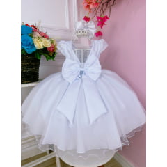 Vestido Infantil Branco Com Cinto de Pérolas Strass Luxo