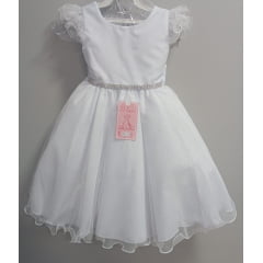 Vestido Infantil Branco Luxo C/ Cinto de Strass