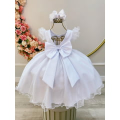 Vestido Infantil Branco Luxo C/ Cinto de Strass
