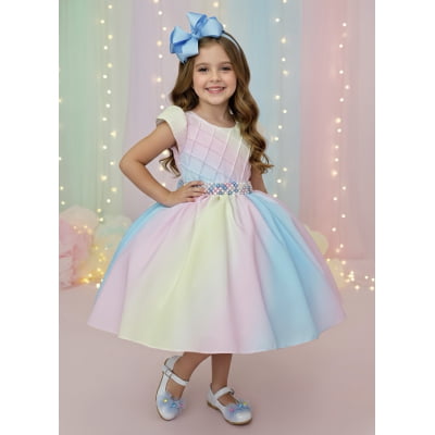 Vestido Infantil Chuva de Amor Colorido Circo Cinto Pérolas