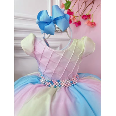 Vestido Infantil Chuva de Amor Colorido Circo Cinto Pérolas