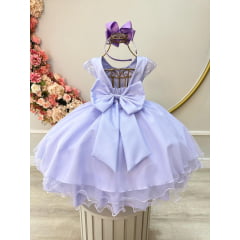 Vestido Infantil Lilás C/ Renda e Aplique de Flor Luxo