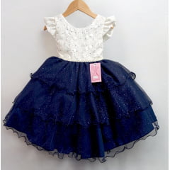 Vestido Infantil Off White C/ Renda e Glitter Strass Daminha