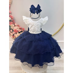 Vestido Infantil Off White C/ Renda e Glitter Strass Daminha