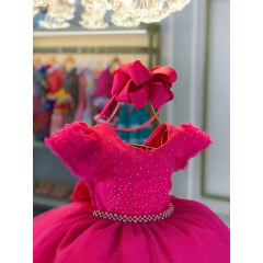 Vestido Infantil Pink C/ Busto Strass Saia Babados Glitter