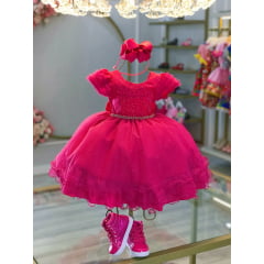 Vestido Infantil Pink C/ Busto Strass Saia Babados Glitter