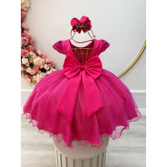 Vestido Infantil Pink C/ Renda e Aplique de Laço Luxo