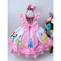 Vestido Infantil Princesas da Disney Rosa Floral Luxo