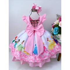 Vestido Infantil Princesas Rosa Floral Luxo