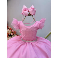 Vestido Infantil Rosa Bebê Luxo C/ Cinto de Strass