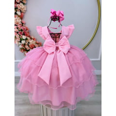 Vestido Infantil Rosa C/ Renda e Glitter Cinto Strass Festas