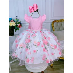 Vestido Infantil Rosa Peito e Cinto Strass Jardim das Rosas