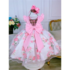 Vestido Infantil Rosa Peito e Cinto Strass Jardim das Rosas