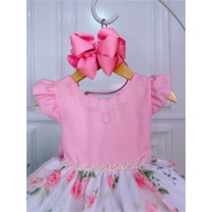 Vestido Infantil Rosa Peito e Cinto Strass Jardim das Rosas