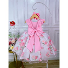 Vestido Infantil Rosa Peito e Cinto Strass Jardim das Rosas
