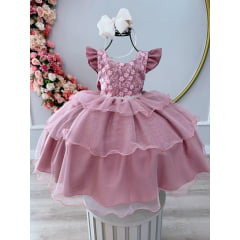 Vestido Infantil Rose C/ Renda e Glitter Strass Festas