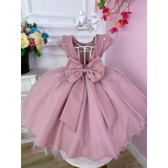 Vestido Infantil Rose Florido de Renda e Cinto de Pérolas