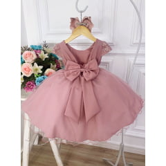 Vestido Infantil Rose Florido de Renda e Cinto de Pérolas