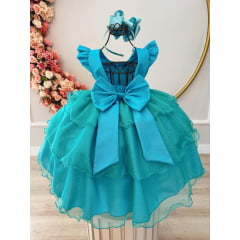 Vestido Infantil Verde C/ Renda Glitter Strass Festas