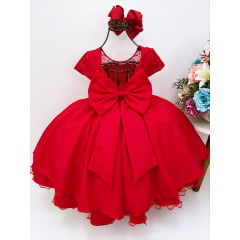 Vestido Infantil Vermelho C/ Renda Strass Pérolas Luxo