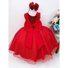 Vestido Infantil Vermelho Peito Cinto C/ Strass Glitter