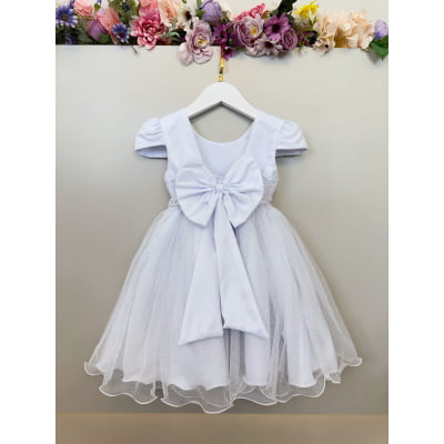 Vestido Infantil Branco Cinto de Pérolas Batizado Festas