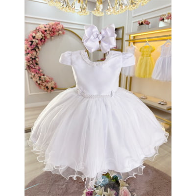Vestido Infantil Branco Luxo C/ Pérolas Daminhas Festas Vestido Infantil Branco Luxo C/ Pérolas Daminhas Festas