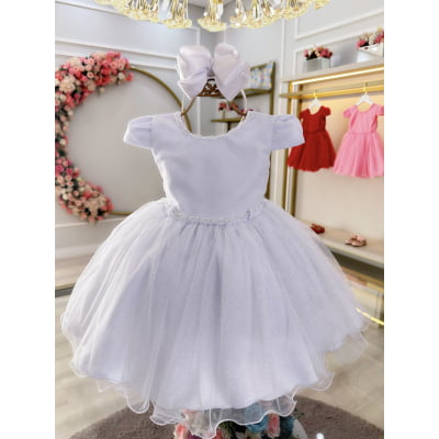 Vestido Infantil Branco Luxo Pérolas Glitter Daminhas Festas
