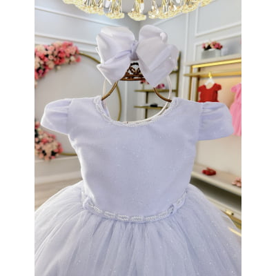 Vestido Infantil Branco Luxo Pérolas Glitter Daminhas Festas
