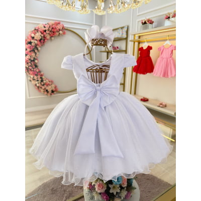 Vestido Infantil Branco Luxo Pérolas Glitter Daminhas Festas
