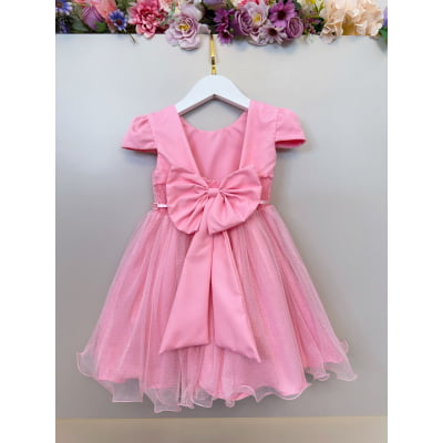 Vestido Infantil Rosa Cinto de Pérolas Batizado Festas