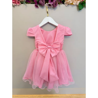 Vestido Infantil Rosa Luxo Pérolas Glitter Daminhas Festas