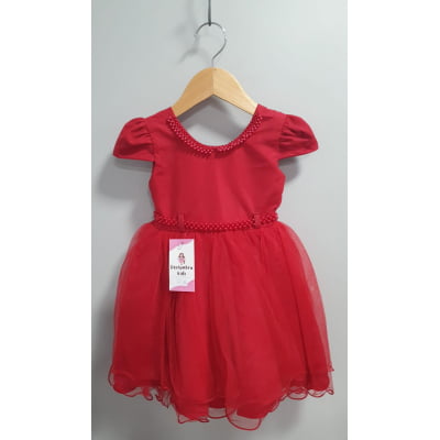 Vestido Infantil Vermelho Luxo C/ Pérolas Daminhas Festas