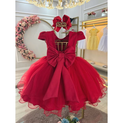 Vestido Infantil Vermelho Luxo C/ Pérolas Daminhas Festas