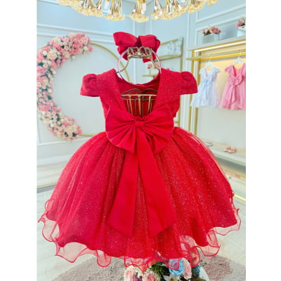 Vestido Infantil Vermelho Luxo Pérolas Glitter Daminhas Festas