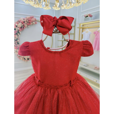 Vestido Infantil Vermelho Luxo Pérolas Glitter Daminhas Festas