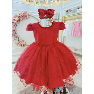 Vestido Infantil Vermelho Luxo Pérolas Glitter Daminhas Festas