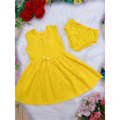 Vestido Infantil em Malha C/Calcinha Amarela Borboletas