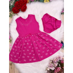 Vestido Infantil em Malha C/Calcinha Pink Borboletas Strass